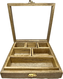 Caja de especias de madera hecha a mano pura con compartimentos Patrones personalizados Caja de especias de madera rústica con caja de especias personalizada - Product Image 1