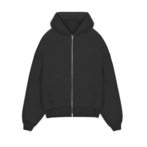 Logo personnalisé hommes double fermeture éclair oversize poids lourd fermeture éclair à capuche sweat-shirt à capuche court unisexe - Product Image 4