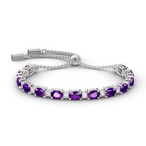 Bracelet tennis pour femme en argent 925 plaqué rhodium avec améthyste et diamant taille brillant rond serti griffe, style classique - Product Image 1