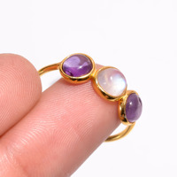Bague unisexe en argent sterling 925 plaqué or, style classique, avec pierres précieuses en rubis et pierres naturelles mélangées, idéale pour les mariages, les fiançailles et les fêtes.