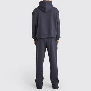 Ensemble de jogging streetwear deux pièces personnalisable OEM pour hommes, pantalon de survêtement évasé délavé à l'acide et survêtement à capuche - Product Image 6