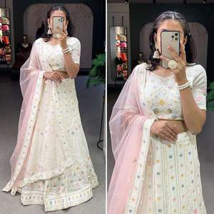Georgette lehenga choli กับ dupatta กับด้ายและงานปักลำดับผู้หญิงแฟชั่น exporter - Product Image 3