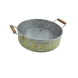 Nueva llegada con nuevo diseño de bandeja de servicio de metal galvanizado con mangos de madera Fabricación en India Precio más bajo proveedor al por mayor - Product Image 1