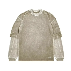 Dernier modèle de t-shirt de haute qualité à manches longues délavé à l'acide surdimensionné avec logo personnalisé pour hommes, à prix de gros - Product Image 2