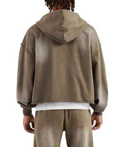 Ensemble sweat-shirt à capuche zippé et pantalon de survêtement coupe ample, unisexe, en coton, décontracté, délavé à l'acide, survêtement personnalisé, streetwear - Product Image 2