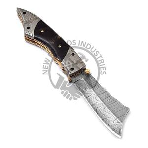 Venta al por mayor hecho a mano resistente Acero de Damasco cuchillo de bolsillo plegable estilo maquinilla de afeitar refuerzo/mango de cuerno OEM personalizable para la caza - Product Image 3
