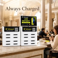Station de recharge USB partagée empilable 8 emplacements 22,5 W à charge rapide, armoire de location commerciale en PVC avec écran