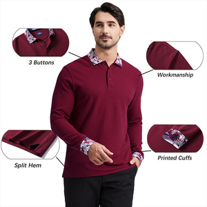 Wholesale Gym Fishing Sublimation Print Sport Shirt Men High Quality Polyester Cotton <b>Burgundy</b> Golf Polo Long Sleeve Polo - Product Image 3