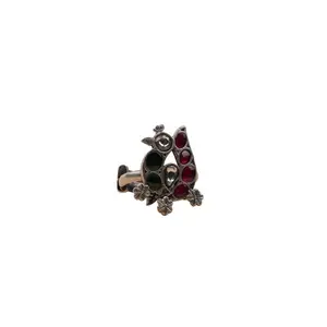 Bohemian Women Oxidised Silver CZ Ruby Stone Studded Ring Nature Inspired Peacock Design Office Wear Accessory at Wholesale Cost