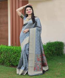 Banarasi Cotton Saree with Unstitched Blouse Piece for Women Wholesale Lowest Price Textile <b>Market</b> Surat Gujarat Ethnic Garment Alphanumero - Product Image 2