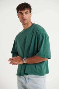 เสื้อครอปแขนสั้นผ้าคอตตอนสำหรับผู้ชาย, เสื้อครอปแขนสั้นทรงหลวมระบายอากาศได้ดีเสื้อยืดบ็อกซี่ขนาดใหญ่พิเศษใส่สบายแขนสั้นสีพื้น - Product Image 3