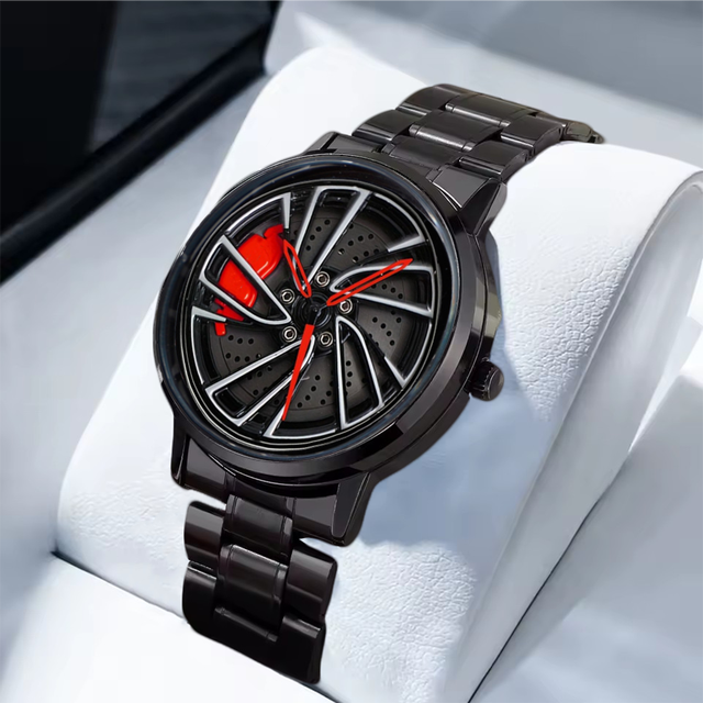 High Quality Men Quartz Wristwatch Creative Car Wheel Rotating 3D Hollow Design Sapphire Crystal Pointer 3BAR Water Resistant