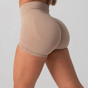 Short sans couture avec logo personnalisé pour femmes Short de yoga taille haute, mince, à séchage rapide, respirant, solide, fabricant en gros - Product Image 5