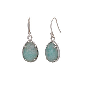 Amazonite naturelle de forme ovale en argent sterling 925 boucles d'oreilles pendantes mignonnes et délicates distributeur de grossistes de bijoux fins - Product Image 3