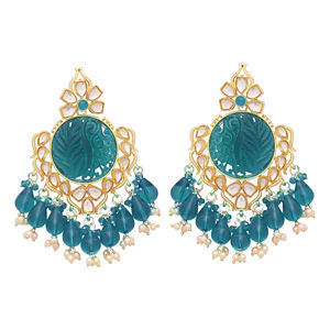 Pendientes colgantes tradicionales Kundan, Pendientes colgantes étnicos chapados en oro, ropa de fiesta y regalo para mujer - Product Image 3