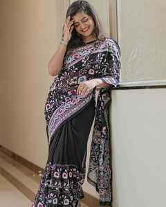 Saree en georgette souple de travail Chikankari multicolore pour mariage et fête maintenant disponible aux meilleurs prix de gros - Product Image 3