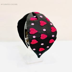 Diadema con cuentas de estilo turbante única hecha a mano con forro temático de Corazón Dorado colorido personalizado para mujer con talla única estándar - Product Image 6