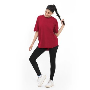 Camiseta informal de algodón y poliéster para mujer, Camiseta lisa de manga corta con logotipo personalizado, holgada, para entrenamiento al aire libre, de Color sólido - Product Image 5