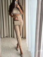 Pantalon taille haute uni pour femme, pantalon décontracté basique à chevilles avec poches, fermeture éclair, pantalon de bureau, pantalones mujer