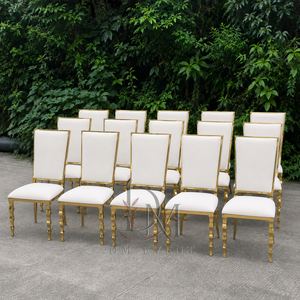 Chaise de mariage rectangulaire rembourrée en acier inoxydable doré avec coussin blanc pour événements de banquet – Vente en gros de sièges - Product Image 2