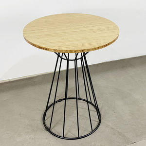 SFBCF033-60cm Round Minimalist Style TRE Wood and <b>Bamboo</b> Coffee <b>Table</b> with Durable Iron Stand Small Footprint - Product Image 1