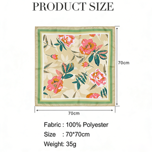 Pañuelo Cuadrado de 70x70cm para Mujer, Estampado Floral, Poliéster, Pañuelo Ligero para el Cabello, Pañuelo para la Cabeza, Pañuelo para el Cuello, Logotipo Personalizado, Regalo - Product Image 6