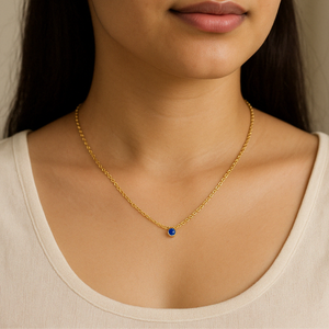 สร้อยคอแฟชั่นแบบซ้อนประดับไพลินเม็ดเดี่ยว - Product Image 3