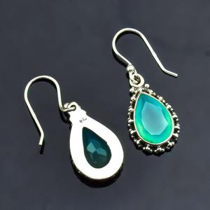 925 argent Sterling naturel Aqua calcédoine Spinner pierre précieuse à la main filles bijoux en argent fin boucles d'oreilles solide 925 timbre bijoux - Product Image 4