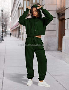 Sweatsuits for Women 2 Piece Set Crop <b>Fleece</b> Lining Hoodies Jogger Sweatpants Sweat Suits - Product Image 2