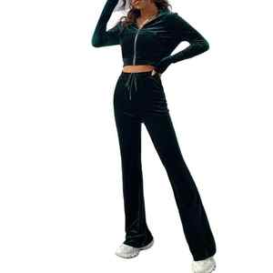 ชุดวอร์มผ้ากำมะหยี่มีฮู้ดสำหรับผู้หญิงชุดวอร์มสองชิ้นผ้ากำมะหยี่หนาประดับพลอยเทียม - Product Image 6