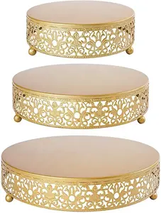 Ensemble de supports à gâteaux ronds en métal doré Présentoir à desserts vintage pour la décoration de fête de mariage - Product Image 3