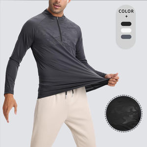 New Design Solid Knitted <b>Long</b> <b>Sleeve</b> Quick Dry Compression <b>T</b>-<b>Shirt</b> for <b>Men</b> with Polyester Spandex Sustainable Gym Wear - Product Image 1