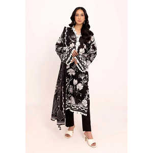 Traje de 3 Piezas Negro para Mujer, Sin Costuras, Hecho de Muselina, con Estampado Digital - Product Image 5