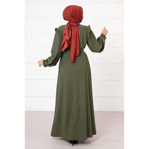 Abaya Nida kaki avec détail à volants élégants sur l'épaule Hijab décontracté au design simple pour femme pour la saison été hiver Tailles XS XXL - Product Image 5