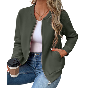 Chaqueta de bombardero de color sólido a prueba de viento cálida para invierno transpirable de manga larga chaqueta de bombardero de ajuste relajado para mujer - Product Image 5