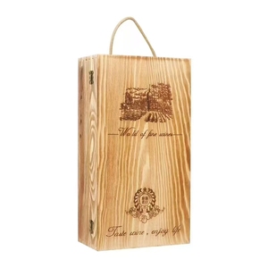 Caja de Vino Rectangular de Madera con Asa, Logotipo Grabado con Láser, Empaque Rígido para Bebidas - Product Image 1