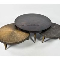 Table gigogne moderne et élégante, forme ronde, grande taille, couleur personnalisable, structure à 3 pieds, plateau en métal, collection de luxe pour la maison