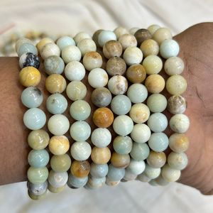 Perles rondes en amazonite naturelle 8 mm/6 mm/4 mm de haute qualité cirées/entoilées certifiées par un tiers - Product Image 1