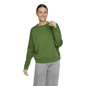Sweat-shirt à col rond pour femme personnalisé, décontracté, en molleton français, surdimensionné, avec des patchs usés, logo imprimé sur le devant, 100% coton - Product Image 1