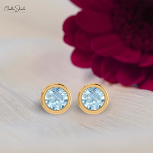 ต่างหูเม็ดกลมสีทอง14K เม็ดพลอยอะความารีนขนาด5มม. แบบใหม่ขายดีมาก - Product Image 6