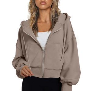 Sudadera con Capucha Corta Personalizada para Mujer, Gruesa, Térmica, Ligera, de Forro Polar, sin Forro, para Correr, de Algodón Transpirable y Ecológico - Product Image 1