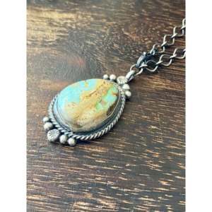 Pendentif Sheila Becenti Royston vintage en argent sterling turquoise, forme goutte d'eau, serti clos avec diamant et perle, pour chaînes de fiançailles - Product Image 4