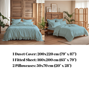 Juego de Ropa de Cama de Lujo de 4 Piezas en Polialgodón con Diseño Azul Sólido, Funda de Edredón con Volantes, Sábana Ajustable y Fundas de Almohada - King para Uso Doméstico - Product Image 4