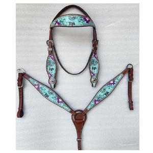 Ensemble de bride et de collier de poitrail en cuir indien de haute qualité, fait à la main et exclusif - Product Image 1