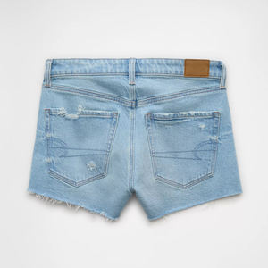 Pantalones cortos de fiesta de verano azul claro para mujer, dobladillo crudo rasgado, algodón desgastado, cinturón con botones, cintura, técnicas lavadas transpirables - Product Image 2