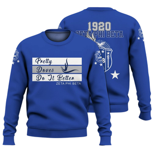 Sudadera con Cuello Redondo Azul y Blanca de Zeta Phi Beta 1920 para Mujer, Ropa Griega de Hermandad, Top Bordado - Product Image 3