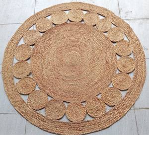 Alfombra Redonda de Jacinto de Agua Natural con Flecos Redondos, Alfombra Redonda de Yute de Diseño Elegante - Product Image 4