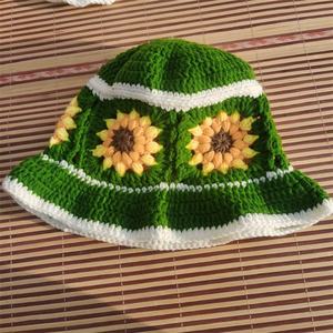 Sombrero de Pescador de Ganchillo Estilo Europeo y Americano Hecho a Mano con Flores de Girasol en Hilo de Algodón para Actividades al Aire Libre - Product Image 1