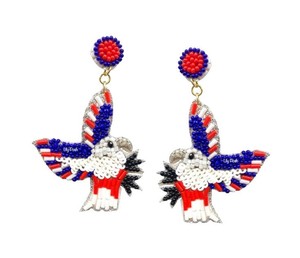Classic <b>Holiday</b> Seed Beaded Embroidery <b>Earrings</b> American USA Flag Cowboy Hat with Felt Back Handmade in India - Product Image 6