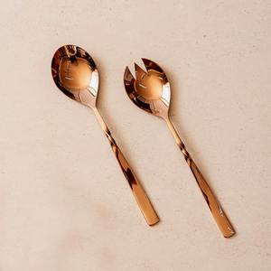 High Quality <b>Gold</b> Plated Spoons Salad Server Set Wooden Handle Serving Spoons Slotted Spoon Salad Server Set - Product Image 6